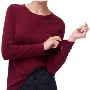 J. Crew 100% Merino Wool Sweater M Burgundy Relaxed Fit Two Pocket